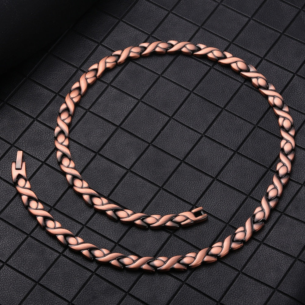 Unisex Red Copper Braided Necklace