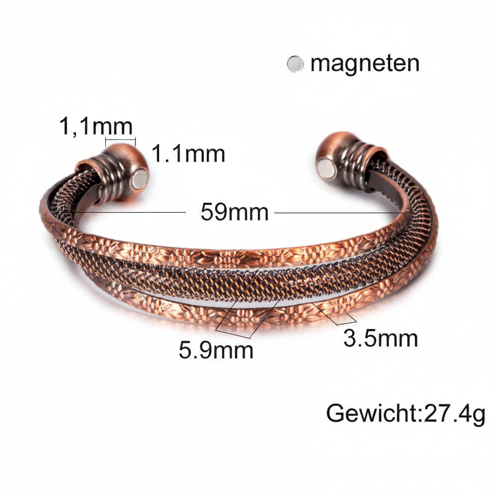Retro rode koperen modieuze, veelzijdige open damesarmband